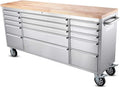 72' Stainless Steel Rolling Tool Chest with 15 Drawers, Lockable Storage Cabinet, Mobile Workbench, Assembled Large Tool Box with Wheels for Garage Workshop (1 × HTC7215W1)