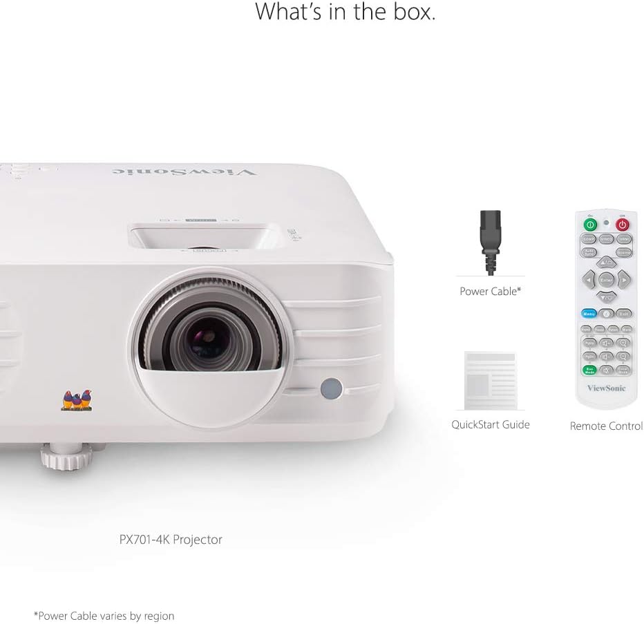 ViewSonic PX701-4K 3200 Lumens 4K Projector, 240Hz and HDR Support for Smooth Home Entertainment, 1.1x Optical Zoom, Auto V-Keystone, and H/V Keystone for Flexible Setup, and Dual HDMI Inputs