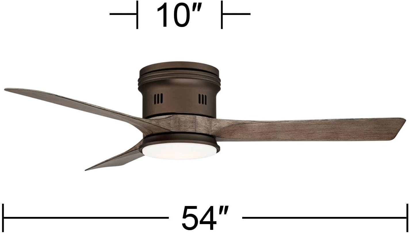Casa Vieja 54' Salerno Modern Industrial Hugger Low Profile 3 Blade Indoor Outdoor Ceiling Fan with Light LED Remote Bronze Wood Opal Glass Damp Rated for Cottage Core Patio Exterior House Porch