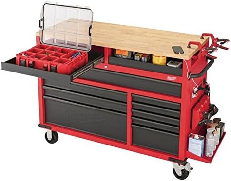 Milwaukee 48-22-8552 52-Inch 11-Drawer Mobile Work Bench with Wood Top Toolbox Tool Chest Cabinet Box