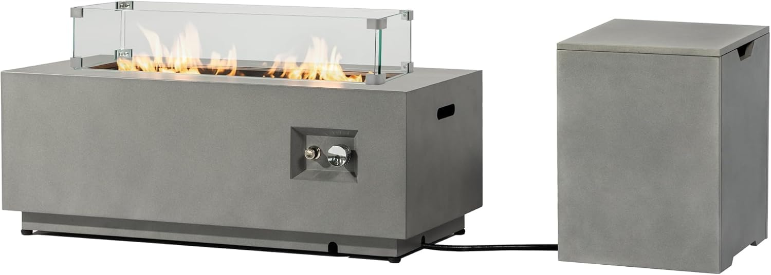 42' Outdoor Propane Fire Pit Table for Patio - 50,000 BTU Rectangular Gas Firepit Table, Grey Commercial-Grade Fireplace with Wind Guard,Grey.