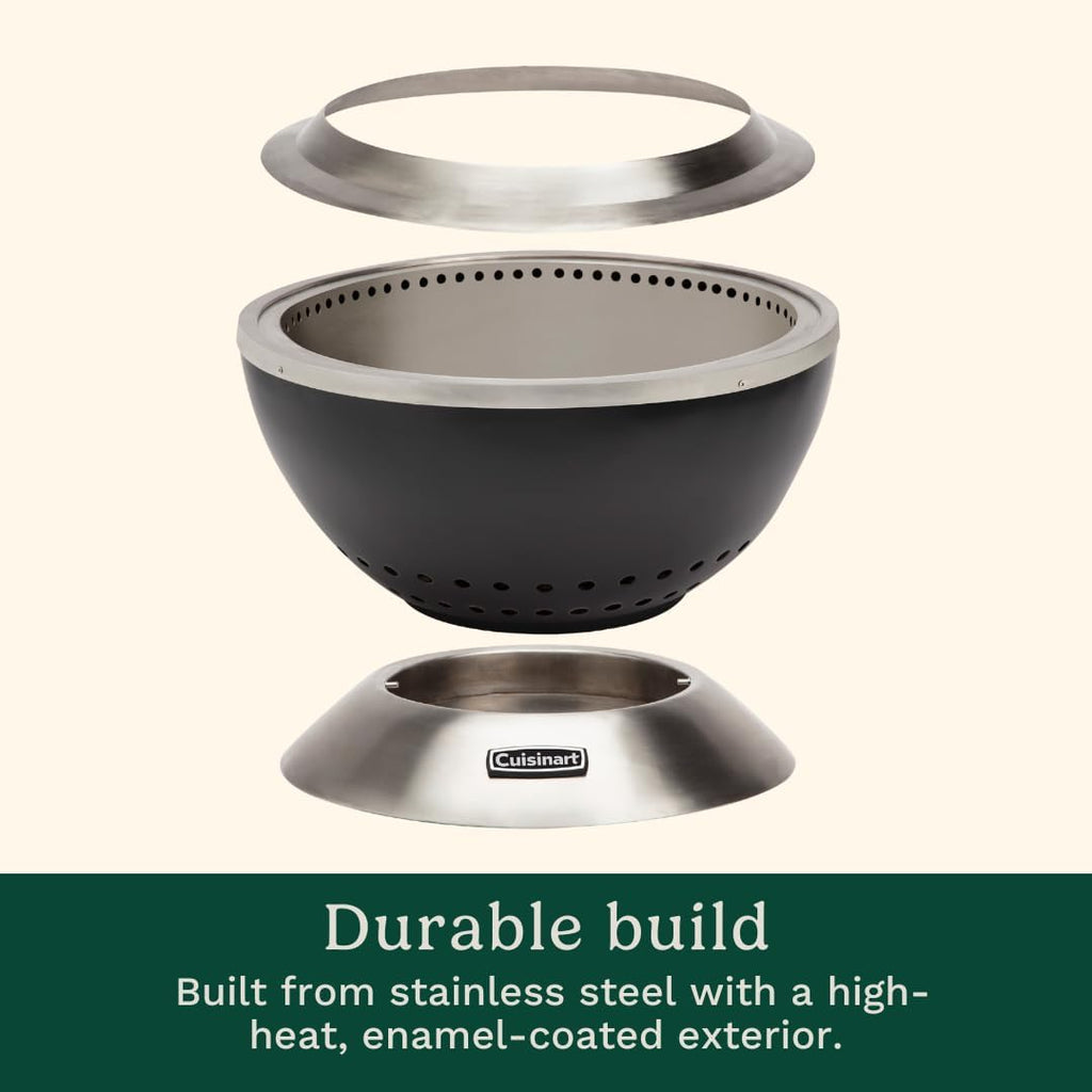 Cuisinart 24' Cleanburn Smokeless Fire Pit with Removable Base for Ash, Portable Wood Burning Outdoor Fireplace, Stainless Steel Smoke Free Outdoor Heater, Enhanced Airflow and Easy Cleanup