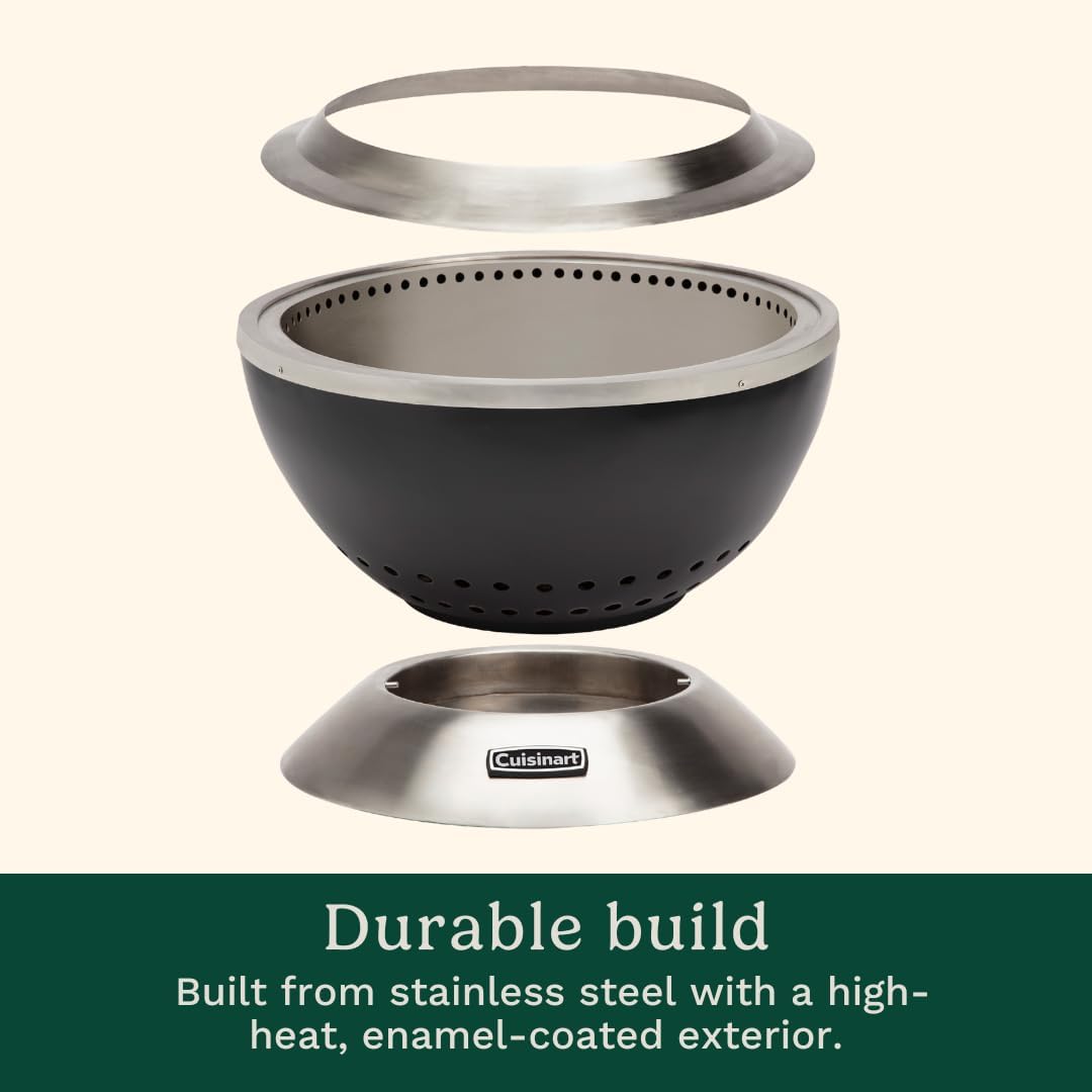 Cuisinart 24' Cleanburn Smokeless Fire Pit with Removable Base for Ash, Portable Wood Burning Outdoor Fireplace, Stainless Steel Smoke Free Outdoor Heater, Enhanced Airflow and Easy Cleanup