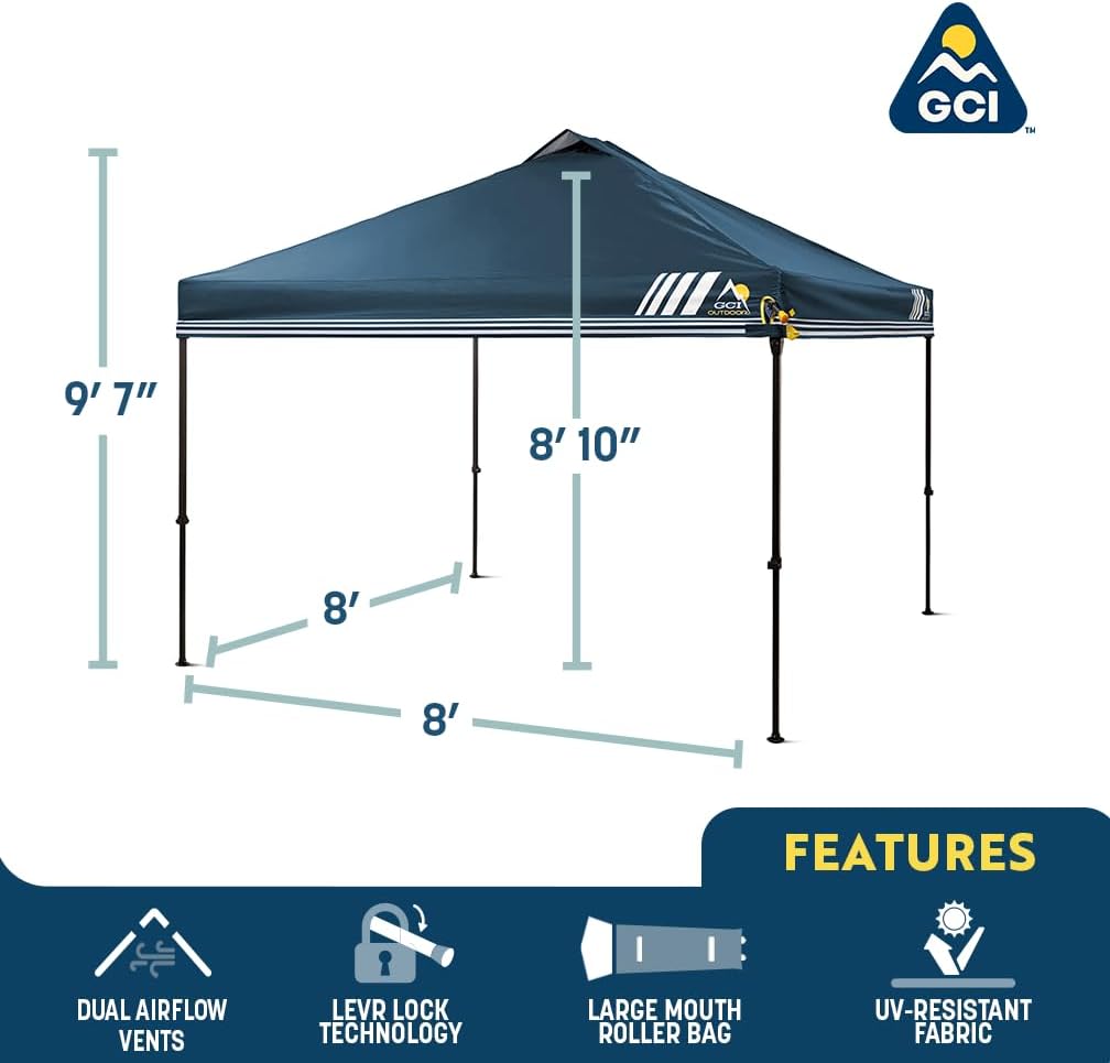 GCI Outdoor LevrUp Pop Up Canopy Tent, 8x8, Mercury Gray