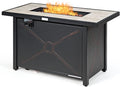 COSTWAY 42' Propane Fire Pit Table, 60,000 BTU Outdoor Rectangle Gas Fire Table W/Ceramic Tabletop, Lava Rock & PVC Cover Included, Stainless Steel Burner, Ideal for Backyard, Poolside