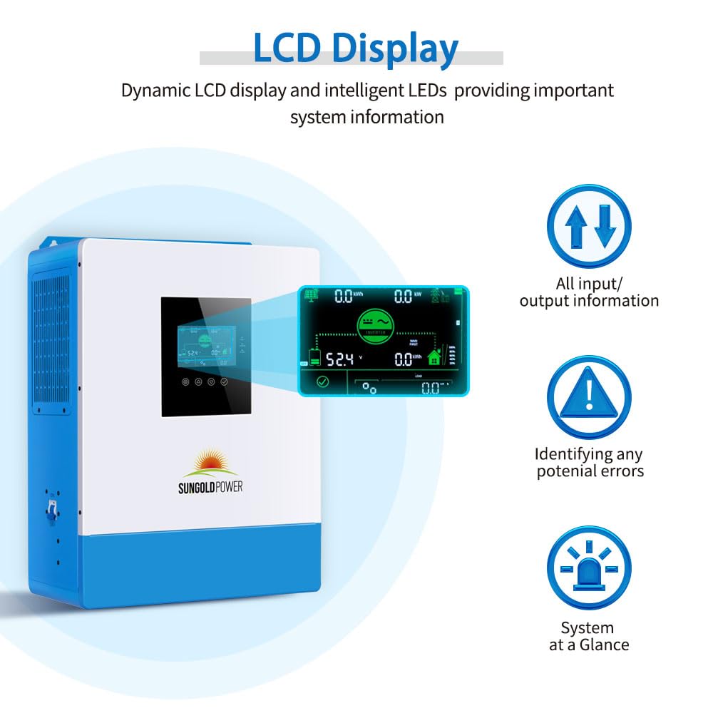 SUNGOLDPOWER UL1741 5000W DC 48V Pure Sine Wave Solar Inverter All in One,120V AC Output,100A MPPT Solar Charger and 40A AC Battery Charger,for Back Up,Cabin,Off Grid System (Support Parallel)