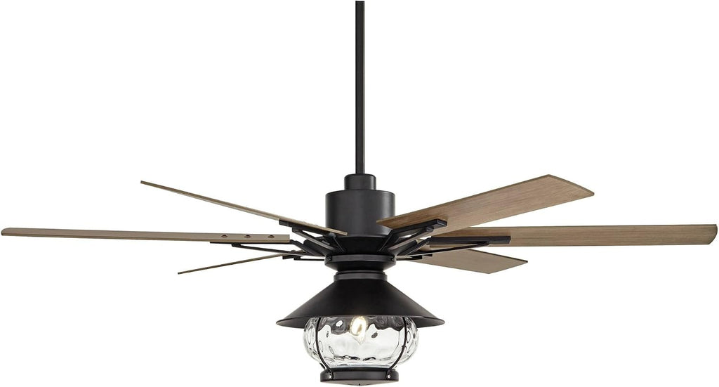 Casa Vieja 60' Expedition Modern Outdoor Ceiling Fan with LED Light Remote Control Matte Black Oak Wood Lantern Shade Damp Rated for Patio Exterior House Home Porch Gazebo Garage Barn