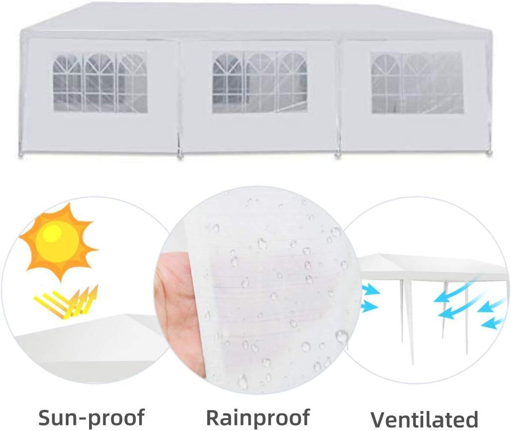 10'x30' Party Canopy Tent Outdoor Wedding Waterproof UV Protection Gazebo Pavilion with 5 Removable Sidewalls Heavy Duty Portable Camping Shelter BBQ Pavilion Canopy Cater Events, White