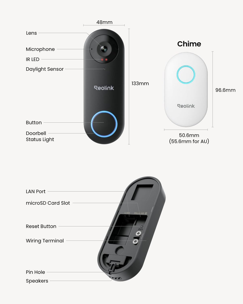 REOLINK Video Doorbell WiFi with Lumus Bundle, 2K Doorbell Camera, 2K Spotlight Camera, Local Storage, Chime Included