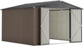 Large Outdoor Storage Shed 10x12 FT, Heavy-Duty Metal Garden Tool Organizer with Lockable Doors and Weather-Resistant Roof for Backyard (10x10 ft Brown)