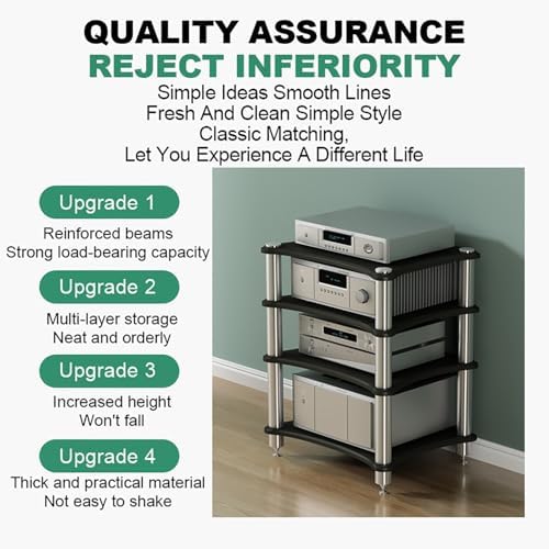 Audio Rack Stand for Projector, PS5, DVD Player & Game Consoles - Media Shelf & Stereo Tower for AV Equipment, Cable Box & Gaming Setup - Stylish Corner Storage Solution