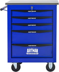 5 Drawers Multifunctional Tool Cart with Wheels,Metal Rolling Tool Cart Storage for Garage Workshop Warehouse Repair Shop-with Stainless Steel Roof- Black&Blue