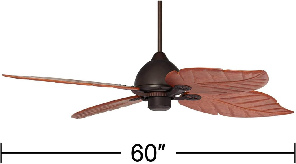 Casa Vieja 60' Oak Creek Tropical Rustic Country Cottage Large Indoor Outdoor Ceiling Fan Oil Rubbed Bronze Brown Walnut Wood Leaves Damp Rated for Patio Exterior House Porch Gazebo Garage Barn