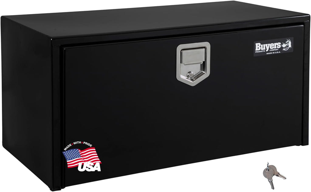 Buyers Products 1703100, 14x16x24 Inch Black Steel Underbody Truck Box with Paddle Latch Locking Storage for Flatbed or Under-Bed Mount Service Body