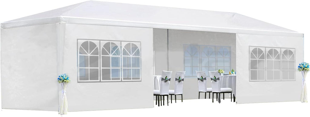 10'X30' Outdoor Party Tent, Wedding Canopy Tent with 8 Removable Sidewalls, Waterproof Gazebo Shelter for Parties BBQ Events, White
