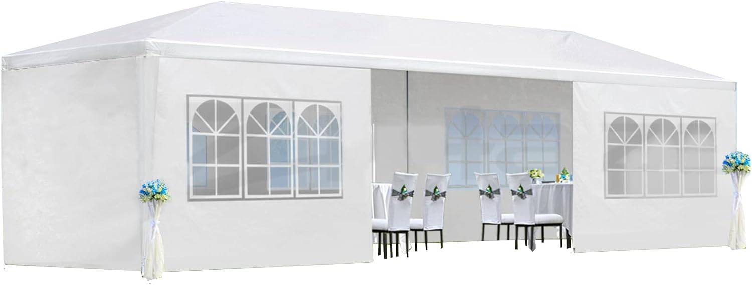 10'X30' Outdoor Party Tent, Wedding Canopy Tent with 8 Removable Sidewalls, Waterproof Gazebo Shelter for Parties BBQ Events, White