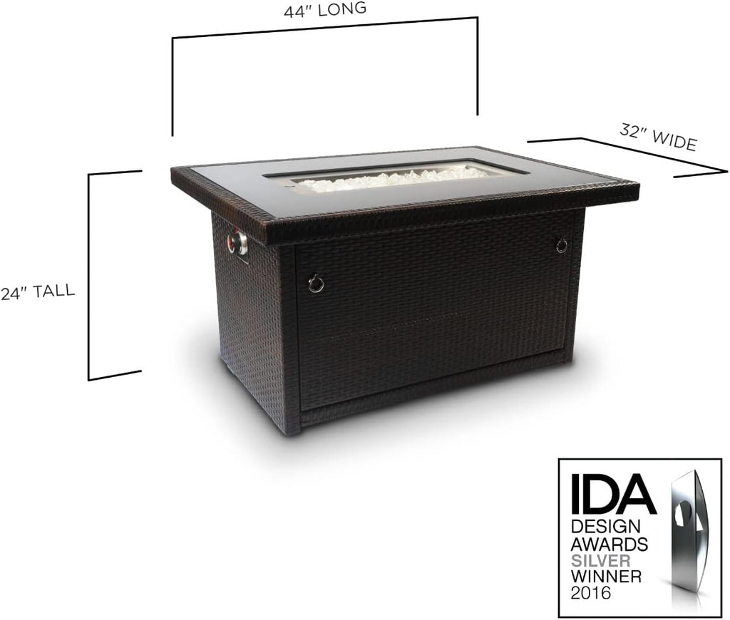Outland Living Series 403 Fire Table – 44' 50,000 BTU Outdoor Propane Gas Fire Pit Table with Tempered Glass Top & Arctic Ice Decorative Glass Rocks, Espresso Brown