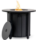 30'' Marble Ceramic Round Gas Fire Pit, 50,000 BTU Outdoor Fire Tables, Fire Table with Lid, Add Warmth & Ambience to Gatherings and Parties On Patio Deck Garden Backyard, White Glass Stone.