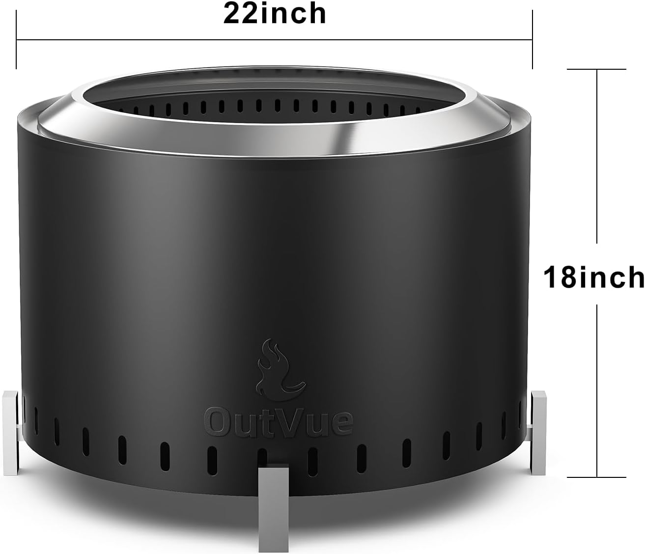 OutVue 22 inch Stainless Steel Smokeless Fire Pit, Outdoor Smokeless Firepit, Wood Burning Fire Pits for Camping, Bonfire, Low Smoke Firepit for Outside (Vertical Hole)