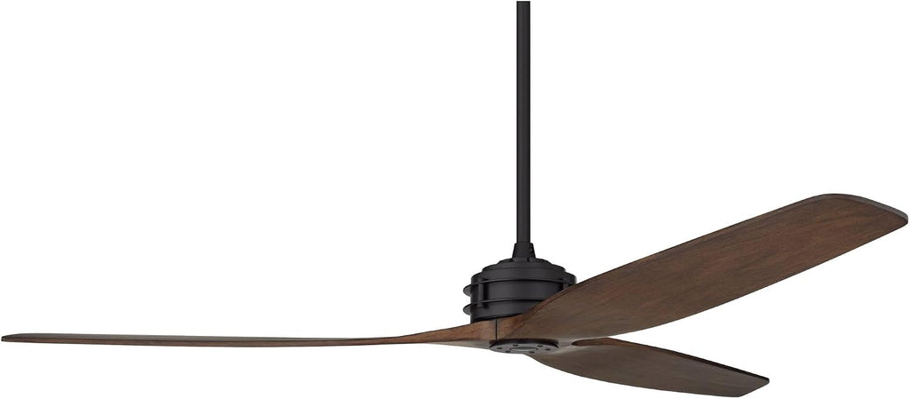 Casa Vieja 62' Coronado Aire Modern Industrial 3 Blade Indoor Outdoor Ceiling Fan with Remote Control Matte Black Dark Walnut Wood Damp Rated for Patio Exterior House Home Porch Gazebo