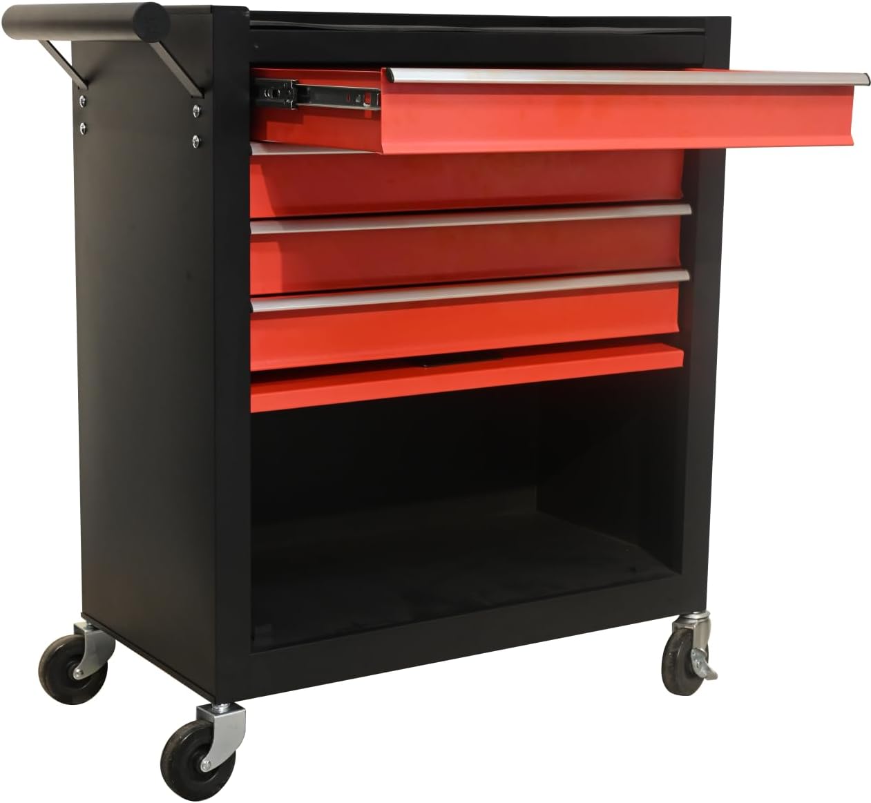 4 Drawers Rolling Tool Chest Cart. Tool Storage Cabinet with 4 Wheels.Tool Cabinet Trolley with Locking System and Drawer Liners.Tool Storage Cart for Garage,Workshop.Toolbox Cart-Red Black Plus