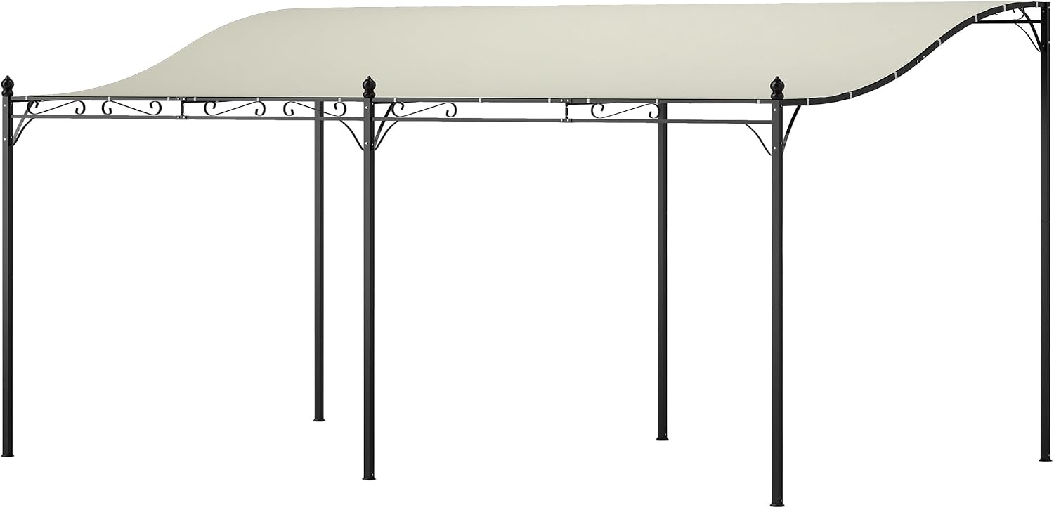 Outsunny 10' x 16' Outdoor Pergola Canopy, Wall-Mounted Metal Patio Canopy with Weather-Resistant Fabric and Drainage Holes for Backyard Garden Porch Beach, Cream White