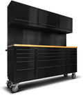 72-Inch Rolling Tool Chest with 15 Drawers + 3 Upper Cabinets, Mobile Workbench, Assembled Large Tool Box Lockable Storage Cabinet with Wheels for Garage Workshop, Matte Black