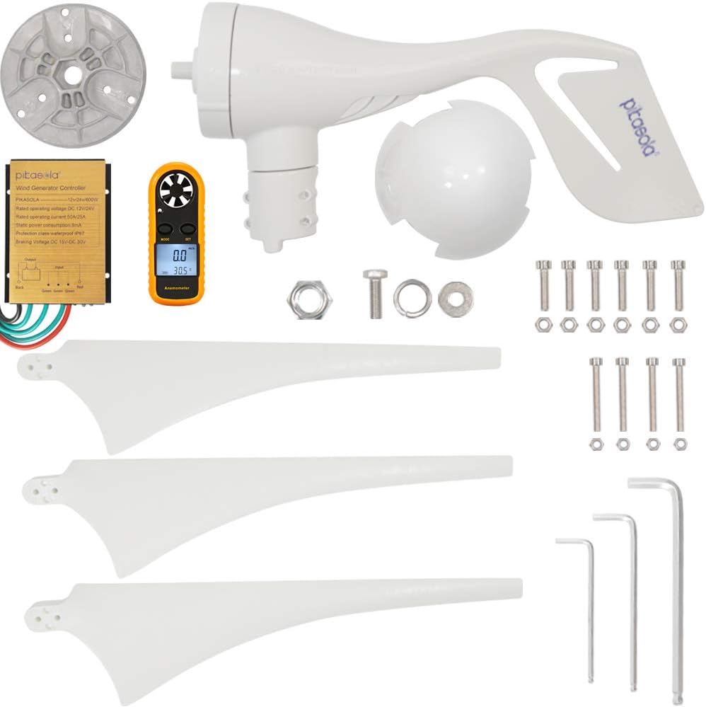 Wind Turbine Generator 400W 12V with 3 Blade 2.5m/s Low Wind Speed Starting Wind Turbines with Charge Controller, Windmill for Home