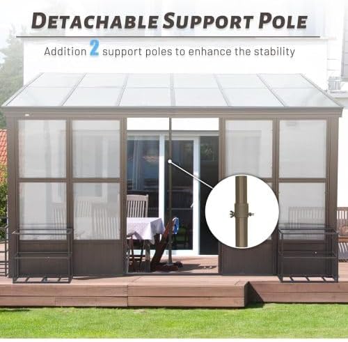 10x14FT All Season Sunroom, Outdoor Permanent Wall Mounted Solarium with Detachable Polycarbonate Windows, Aluminum Lean to Gazebo Sun Room with 2 Lockable Sliding Doors for Garden Patio Deck
