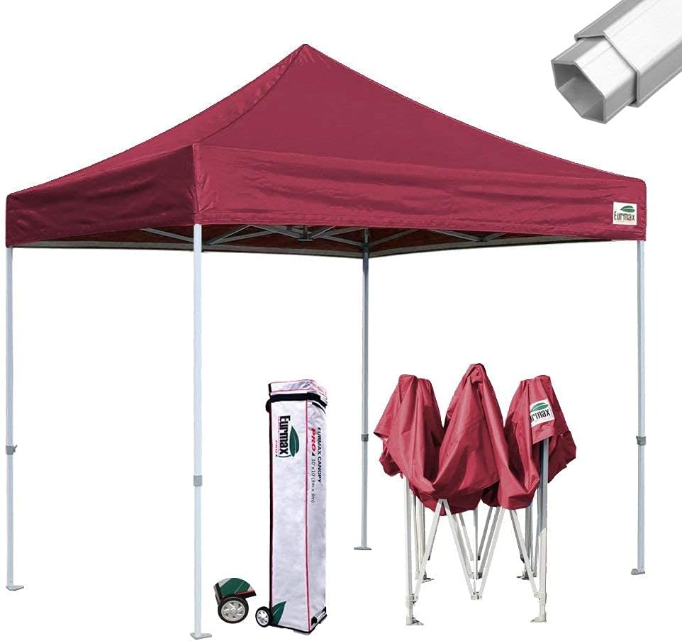 Eurmax USA Pro 10x10 Pop Up Canopy Wedding Party Tent Instant Outdoor Gazebo Pavilion Canopies BBQ Cater Events Aluminum Frame Commercial Grade Bonus Roller Bag (Burgundy)