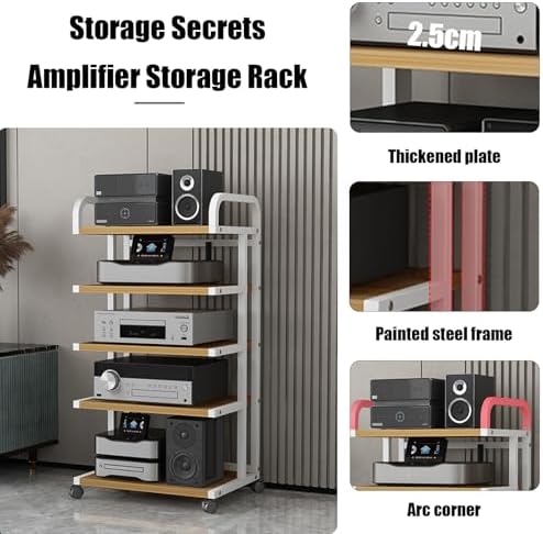 Movable Media Stand with Wheels 3 4 5 Tier, Audio Rack Cabinet for Tv, Av Media Stand, Consoles, Streaming, Audio Video Components, Stereo Equipment, Gaming Devices,