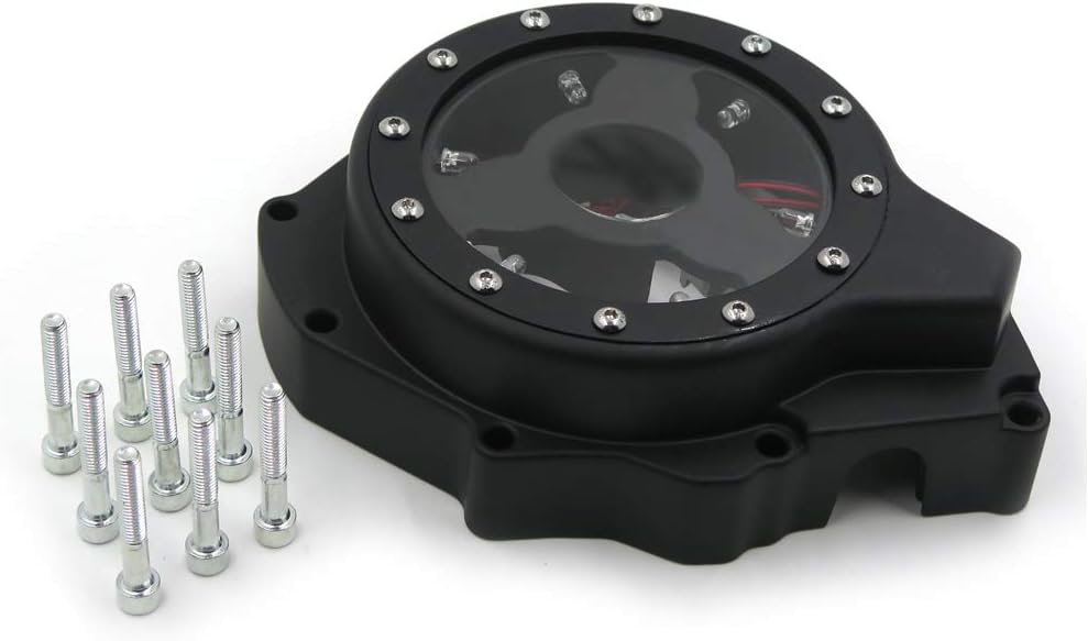 AfterMokit Replacement See Through Engine Stator Generator Cover with White Led for Suzuki GSX1300R Hayabusa 1999-2019 Black Crankcase Cover with Engraved Black Kanji