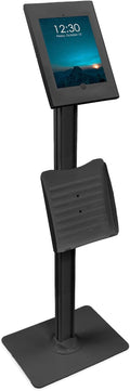 Mount-It! Anti-Theft iPad Tablet Floor Stand Kiosk with Literature Holder, Lockable Enclosure for iPad Gen 7–11, Pro & Air (A16), 90° Rotation & 75° Tilt, Commercial Kiosk Stand, Bolt Down Base, Black