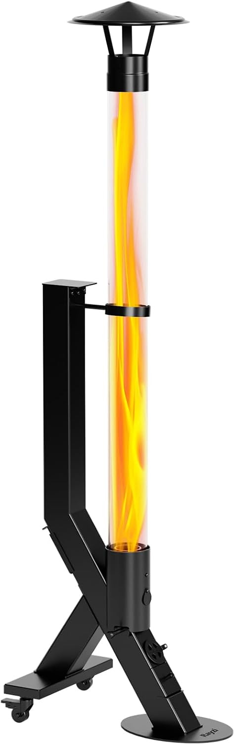 Rayzi Rocket Stove 72 Inch, Smokeless Wood Pellet Patio Heater with Wheels, Wood Pellet Fire Pits for Outside with Rain Cap, Pellet Heater for Patio/Garden/Backyard/Bonfire Party/Beach
