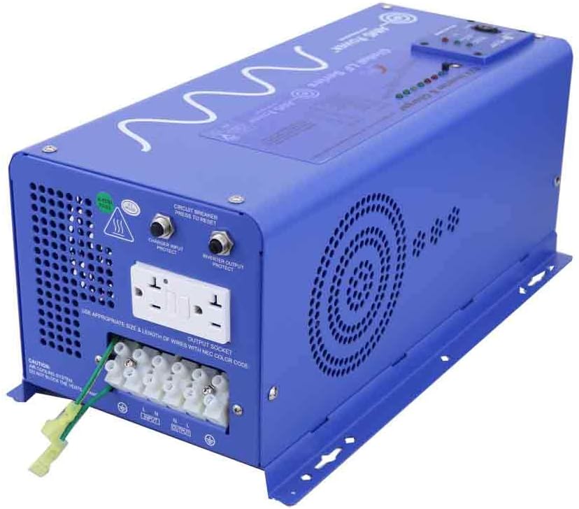 AIMS Power 2000 Watt 48 VDC Pure Sine Inverter Charger 120 VAC Output 25A Charger 30A Transfer Switch PICOGLF20W48V120VR
