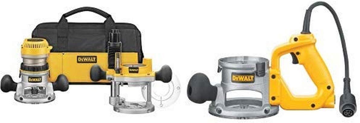 DEWALT DW618PKB 2-1/4 HP EVS Fixed Base/Plunge Router Combo Kit with Soft Start with DW6183 D-Handle Base for DW616/618 Routers