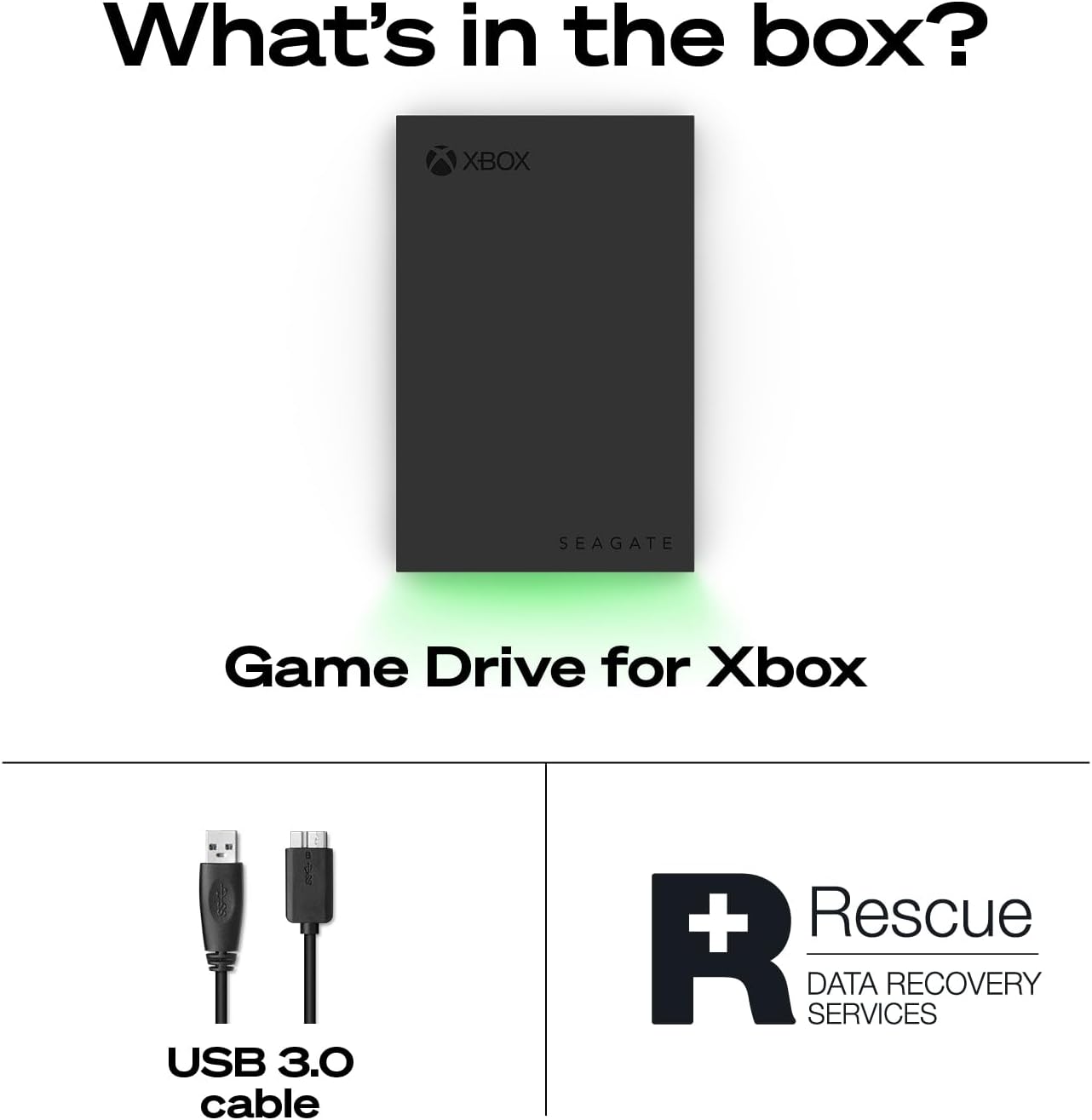 Seagate Game Drive for Xbox 2 TB External Hard Drive Portable HDD - USB 3.2 Gen 1, Black with built-in green LED bar, Xbox Certified, 3 year Rescue Services (STKX2000400)