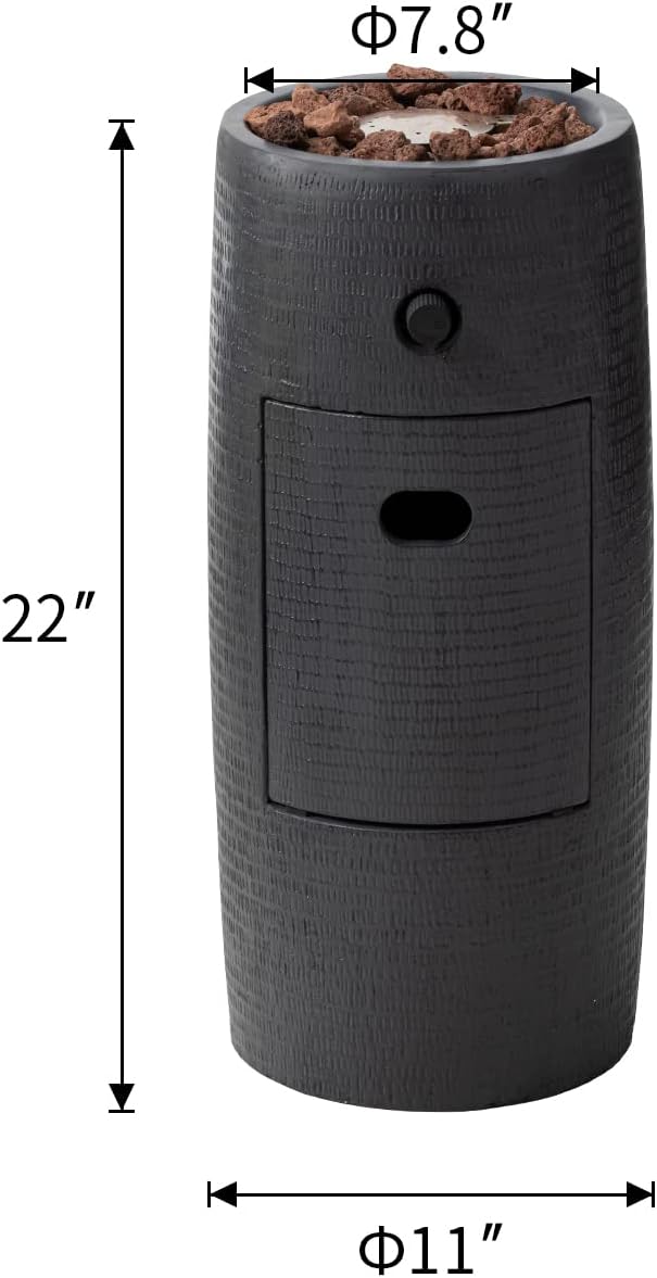 COSIEST Outdoor Propane Fire Pit Table w Compact Ledgestone 11-inch Round Graphite Base, Certified, 40,000 BTU, Free Lava Rocks, Touch-up Pen, Fits 20lb (Black)