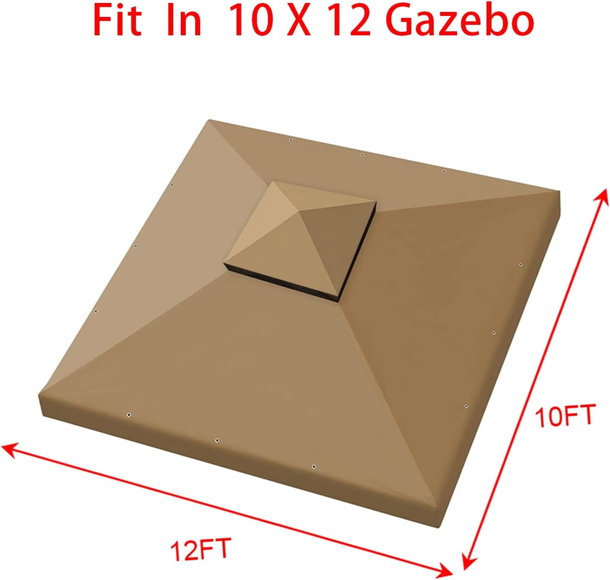 Hugline Outdoor Replacement Canopy Top Double Tier Gazebo Roof Cover for Lowe's Allen Roth 10x12 Gazebo #GF-12S004B-1 (Khaki) + Gazebo Universal Replacement Mosquito Netting – Hugline 10' x 10' Outdoo
