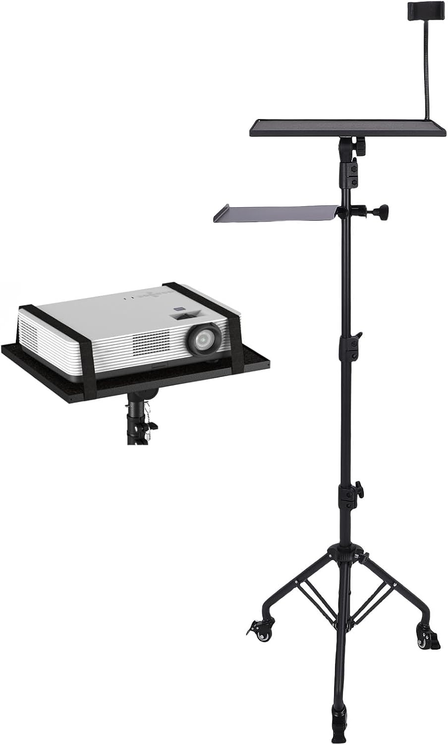 POCREATION Alloy Projector Stand, Adjustable Height with Wheels and Brake Switches, Portable Tripod Stand for Gaming Consoles Home Visual Equipment Projectors