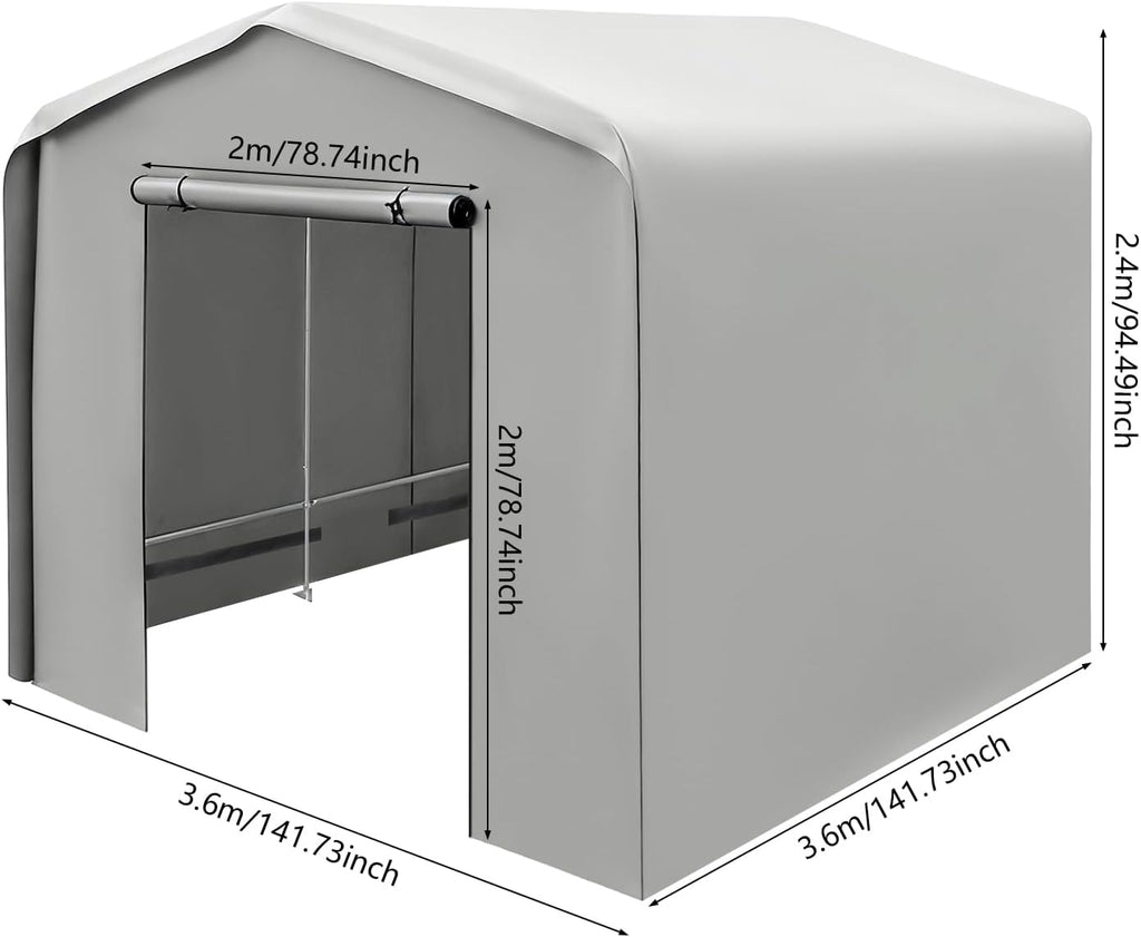 12X8Ft Portable Car Port with Roll-Up Windows Reinforced Portable Garage Heavy Duty Carport Shelter Car Canopy for Outdoor Garden (Grey, 12x12x8Ft)
