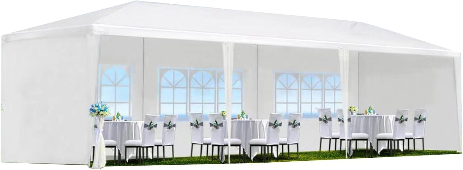 10'X30' Outdoor Party Tent, Wedding Canopy Tent with 5 Removable Sidewalls, Waterproof Gazebo Shelter for Parties BBQ Events, White