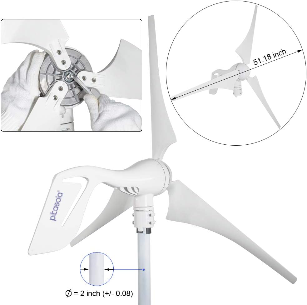 Wind Turbine Generator 400W 12V with 3 Blade 2.5m/s Low Wind Speed Starting Wind Turbines with Charge Controller, Windmill for Home