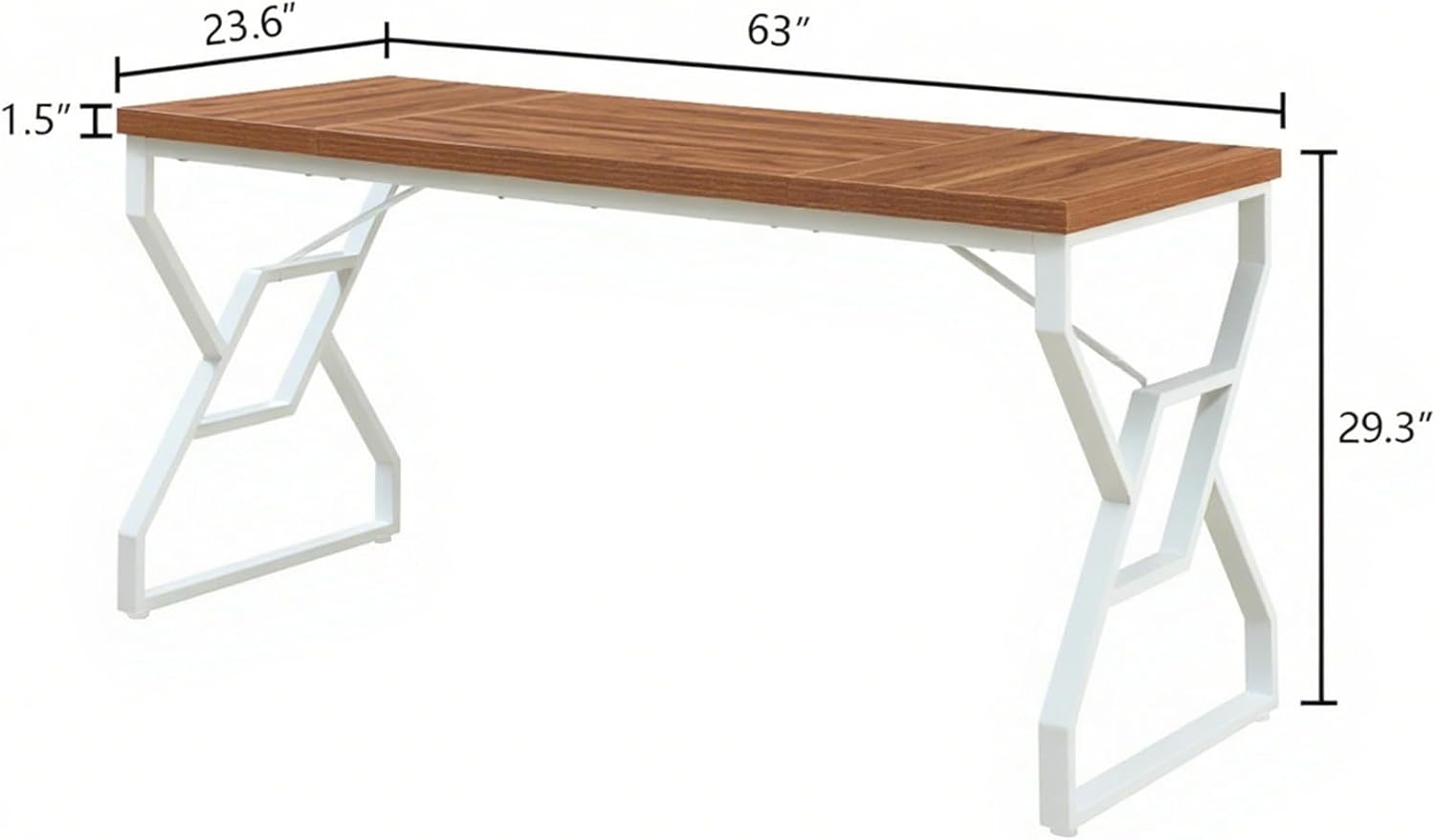 HOMISSUE 63-inch Executive Desk, Large Writing Desk with Engineered Wood Tabletop and Metal Frame, Rustic Home Office Desks with Sturdy Structure, Long Computer Desks for Home Office, Study Room,White