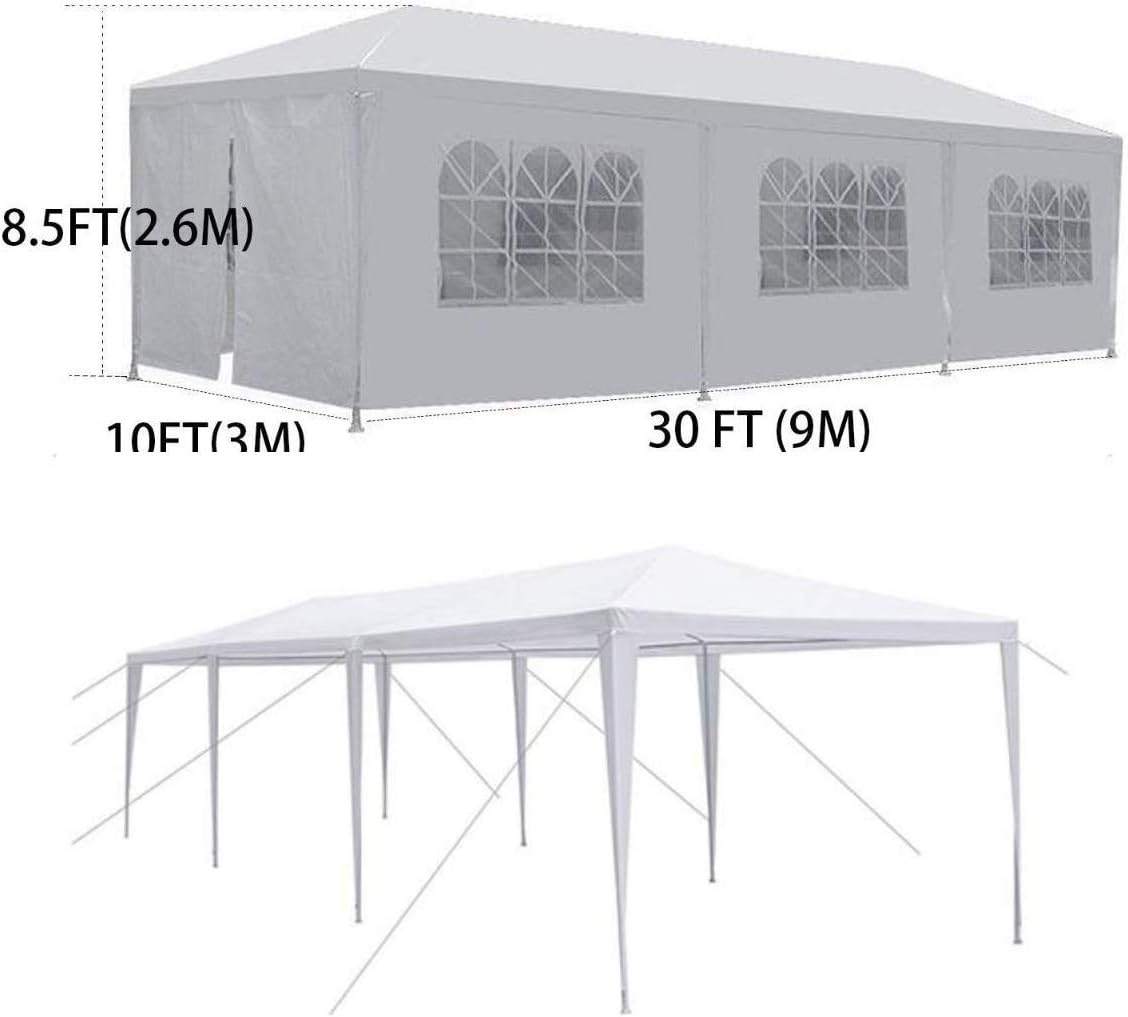 10'x30' Party Canopy Tent Outdoor Wedding Waterproof UV Protection Gazebo Pavilion with 8 Removable Sidewalls Heavy Duty Portable Camping Shelter BBQ Pavilion Canopy Cater Events, White