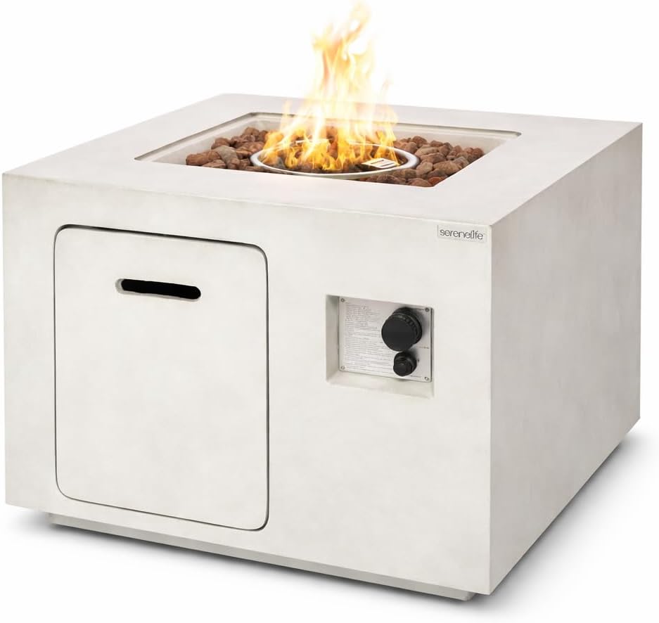 SereneLife Propane Fire Pit Table – 40,000 BTU Outdoor Firepit, Weather-Resistant with Stainless Steel Burner, Adjustable Flame, ETL Certified, Protective Cover, 30 x 30 x 23.6 Inches