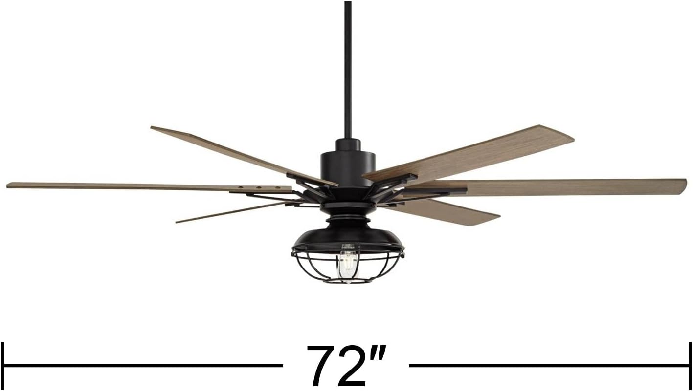 Casa Vieja 72' Expedition Modern Industrial Rustic Outdoor Ceiling Fan with LED Light Remote Control Matte Black Oak Wood Cage Damp Rated for Patio Exterior House Home Porch Gazebo Garage