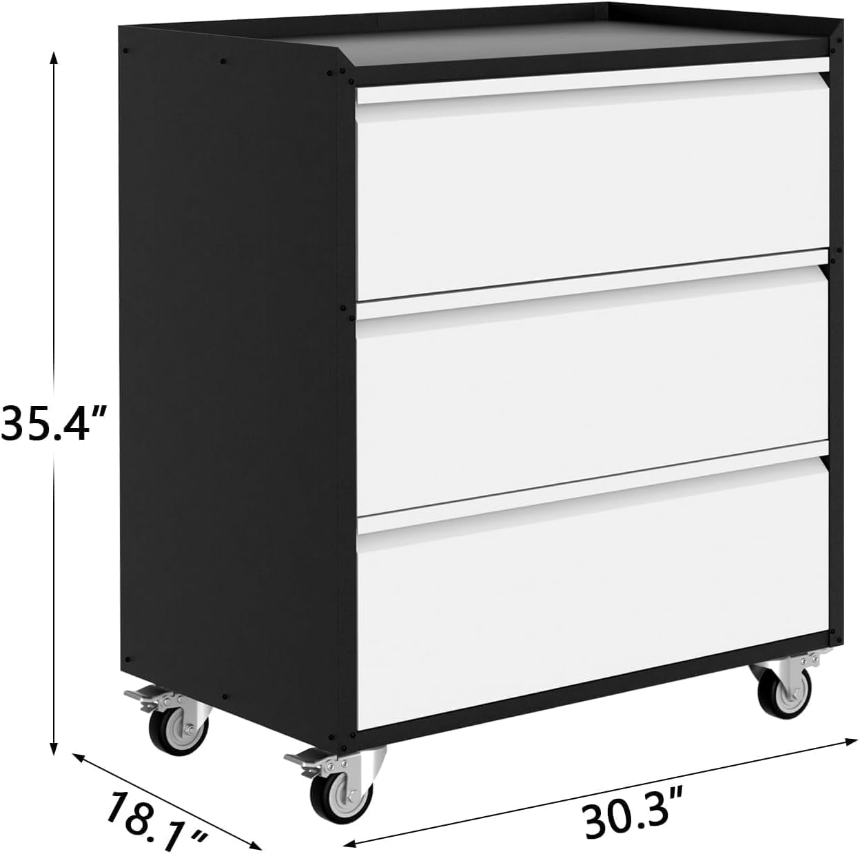 Metal Storage Cabinet with 3 Drawers on Wheels, Heavy Duty Rolling Tool Cart, Mobile Tool Chest for Garage, Workshop, Home, Office, Warehouse, Gray