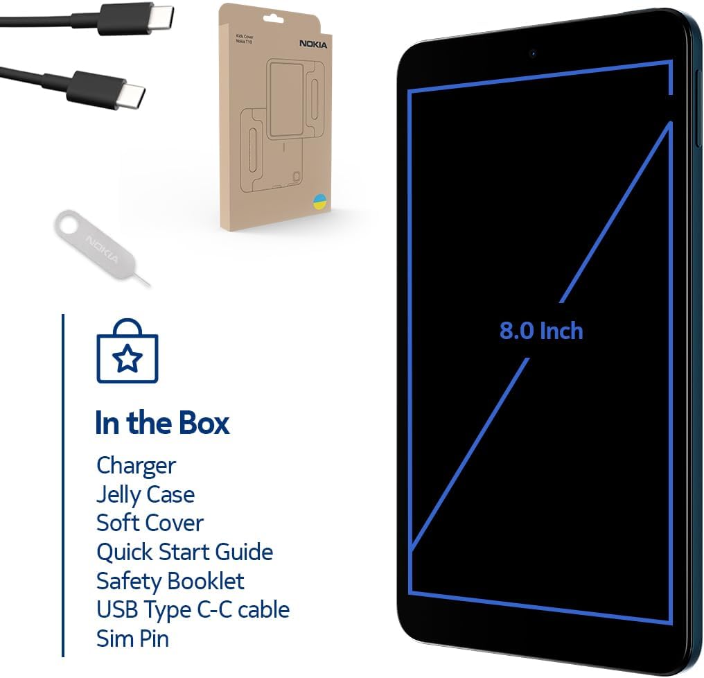 Nokia T10 Kids Edition | Included Case | Android 12 | 8-Inch Screen | Tablet | US Version | 4/64GB | 8MP Camera | Orange/Red