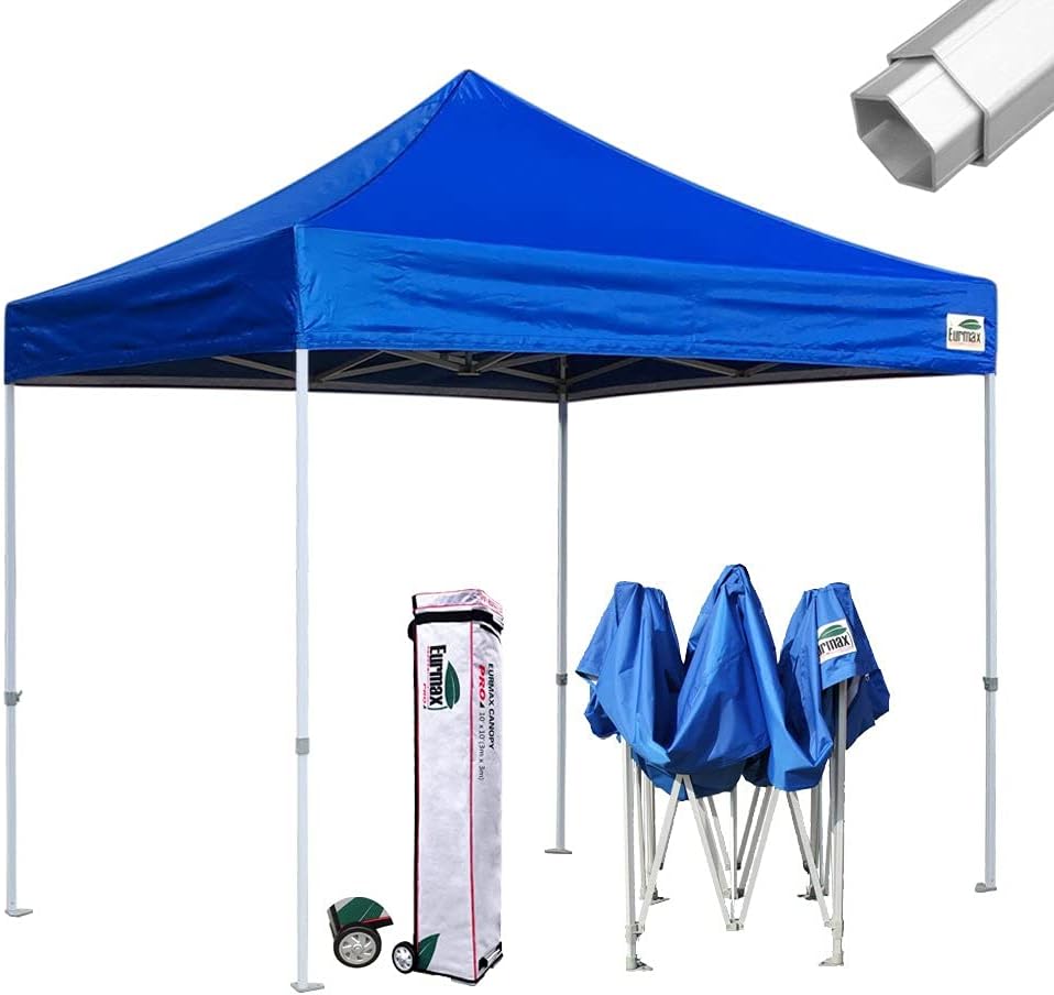 Eurmax USA Pro 10x10 Pop Up Canopy Wedding Party Tent Instant Outdoor Gazebo Pavilion Canopies BBQ Cater Events Aluminum Frame Commercial Grade Bonus Roller Bag (Blue)
